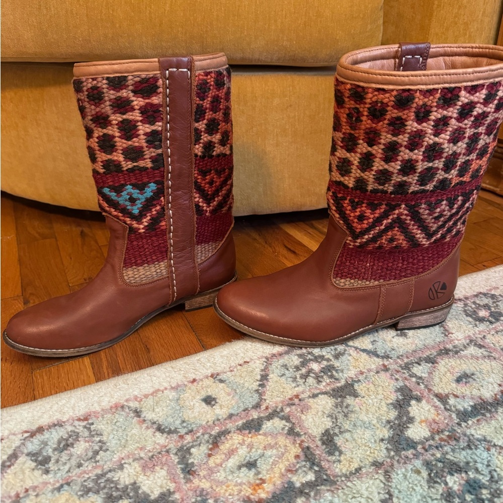 Textile and Leather Brown Boots